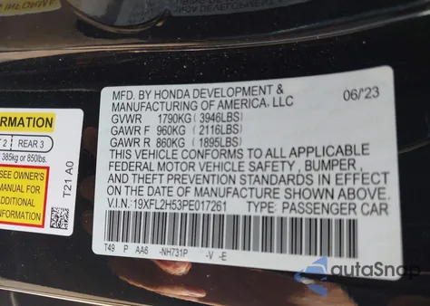 2023 Honda Civic Lx z USA, uszkodzony, nr VIN 19XFL2H53PE017261